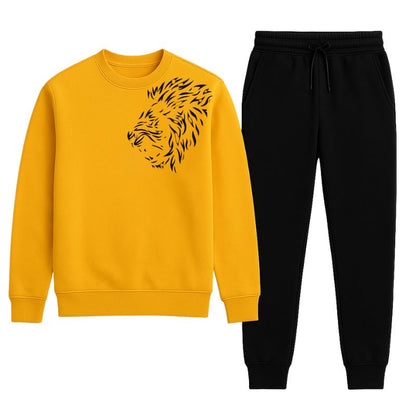 LION Printed Maroon Tracksuit Sweatshirt & Trouser | Warm & Comfortable Winter Wear | Large